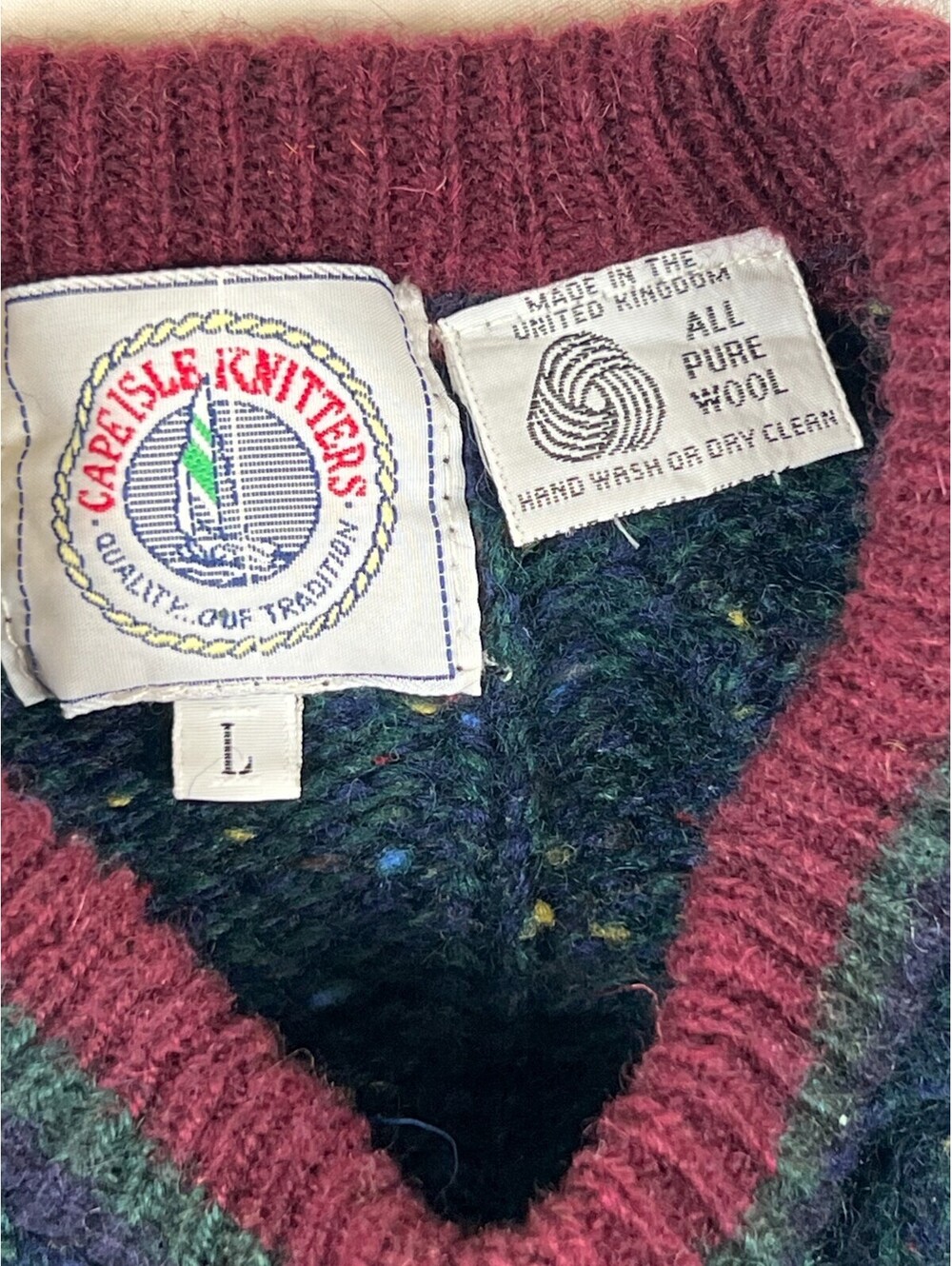 Vintage Cape Isle Knitters Men L Blue Pure Wool Cable Knit Crewneck Sweater - Picture 4 of 10